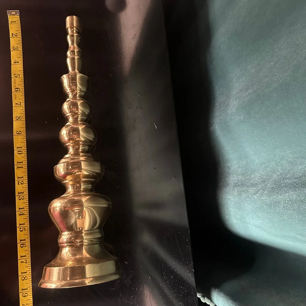 Vintage Heavy Brass Candlestick Candle Holder Japan Hearth Mantle-18